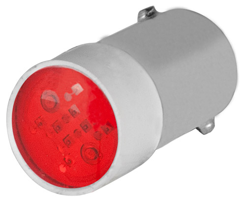 010BA9SLR48 - Lamp rode multichip led, BA9S, 48 V AC-DC, vast licht