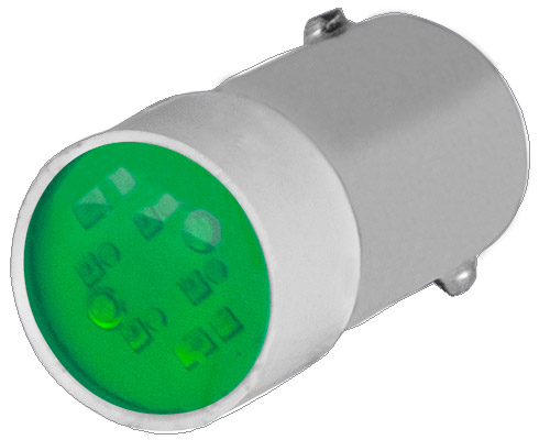 010BA9SLV12 - Lampadina led multichip verde, BA9S, 12 V AC-DC, luce fissa