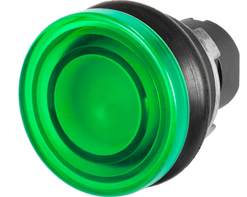 020PFLSGV - Mushroom push-button Ø 38, illuminated, green, rubber bellows