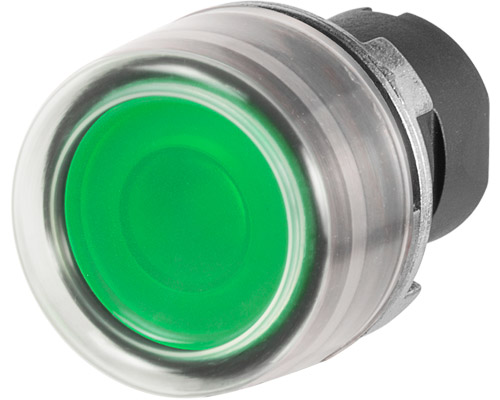 020PLICGV - Bouton-poussoir affleurant, lumineux, vert, capuchon caoutchouc
