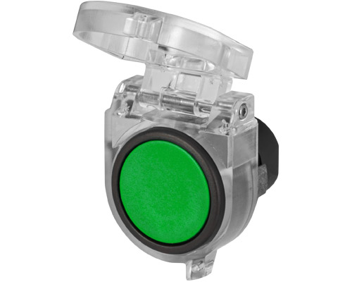 020PPIVPP - Guarded push-button, maintained, green, with clear sealable protective cover, spring closure