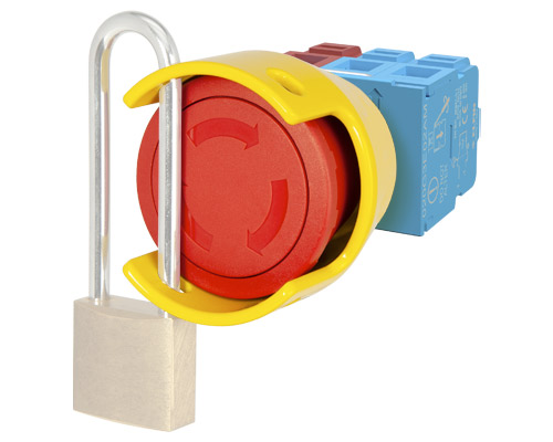 020PTAASRKP02AM - Noodstop drukknop rood 52 mm met draai ontgrendeling vergrendelbare ring, 2 NC zelfbewaking