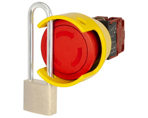 Mushroom push-button Ø 52, padlockable guard