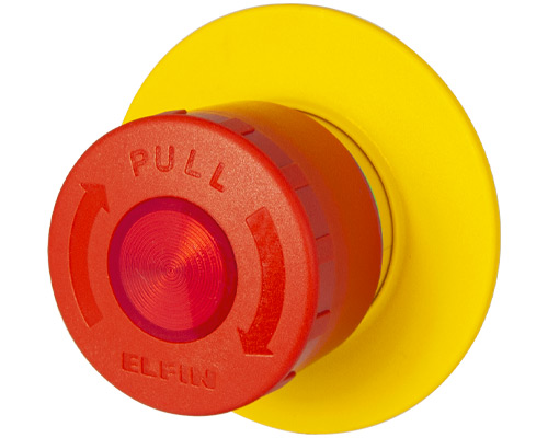 Mushroom push-button Ø 40, twist-pull release, yellow disc