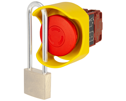 Mushroom push-button Ø 40, padlockable guard