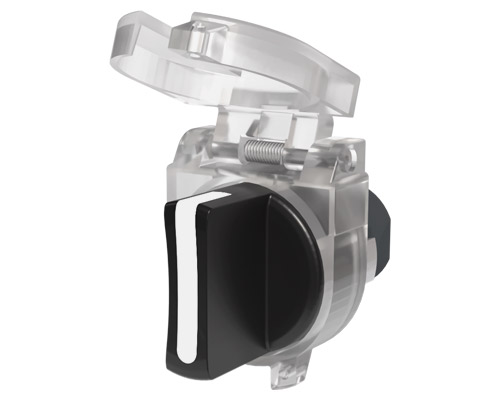 020SMONCP - Selector de mando, blanco, 3 posiciones, Cam O, muelle con retorno al centro, protección incolora precintable