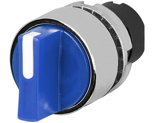 020STAMLABLWD - Selettore luminoso a manopola, blu, 2 posizioni, Cam A, ritorno a molla da dx a sx, metallo