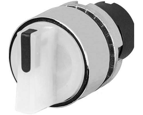 020STAMLABW - Knob selector switch, illuminated, white, 2-position, Cam A, metal