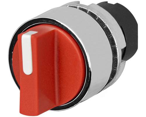 020STAMTRWC - Knob selector switch, red, 3-position, Cam T, spring return to Centre, metal