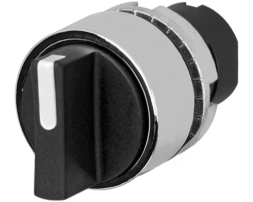 020STAMUNW - Knob selector switch, black, 4-position, Cam U, spring return from RH, metal