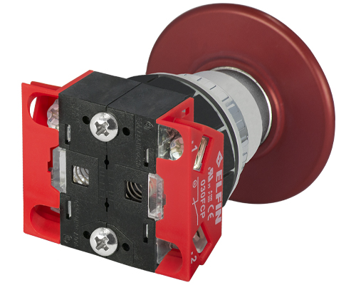 030PFFBA2FC - Pulsador fungiforme Ø 60, rojo, desenganche con llave K37, 2 N.C.