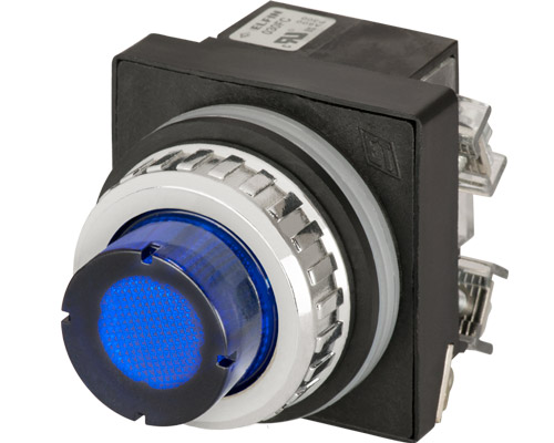 030RPLBLFAFC24 - Pulsante luminoso sporgente, momentaneo, blu, led BA9S 24V, N.O.+N.C.