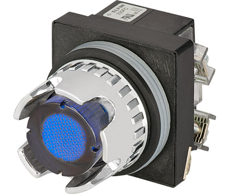 030RPLSBLFAFC24 - Push-button, full guard, illuminated, momentary, blue, led BA9S 24V, N.O.+N.C.