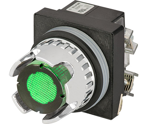 030RPLSVFAFC24 - Push-button, full guard, illuminated, momentary, green, led BA9S 24V, N.O.+N.C.