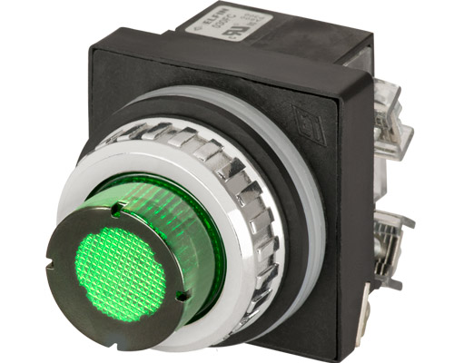 030RPLVFAFC24 - Projecting push-button, illuminated, momentary, green, led BA9S 24V, N.O.+N.C.