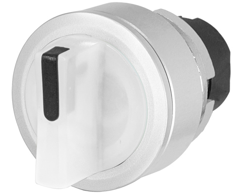 030SFMLAB - Knob selector switch, illuminated, white, flush-mount, 2-position, Cam A