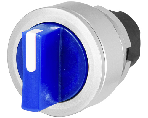 030SFMLOBL - Knob selector switch, illuminated, blue, flush-mount, 3-position, Cam O