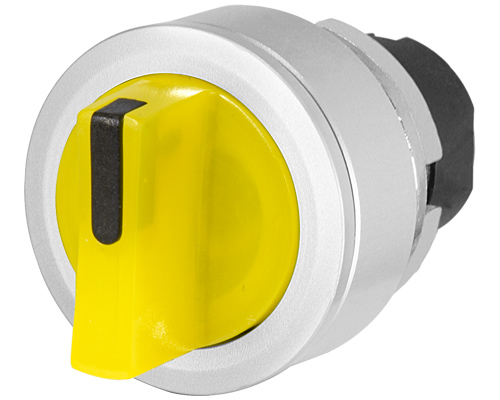 030SFMLOG - Knob selector switch, illuminated, yellow, flush-mount, 3-position, Cam O