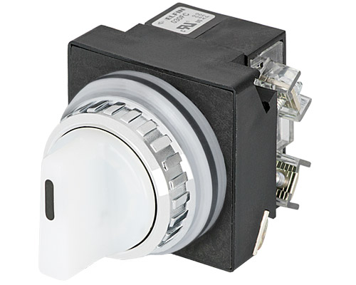 030SMLOB2FAC24 - Selector luminoso de mando, blanco, 3 posiciones, Cam O, led BA9S, muelle con retorno al centro, 2 N.O.