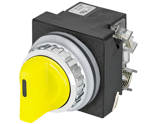 030SMLOG2FA24 - Illuminated knob selector switch, yellow, 3-position, Cam O led BA9S, 2 N.O.