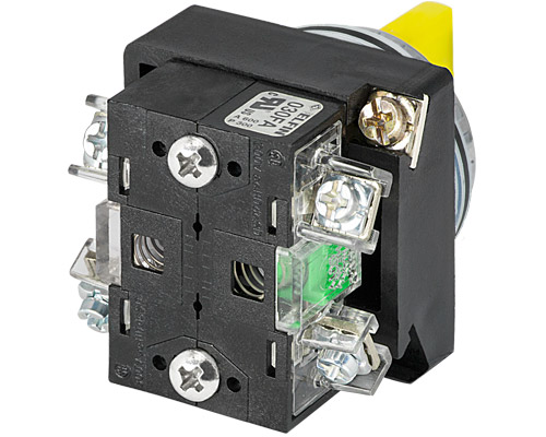 030SMLOG2FA24 - Illuminated knob selector switch, yellow, 3-position, Cam O led BA9S, 2 N.O.