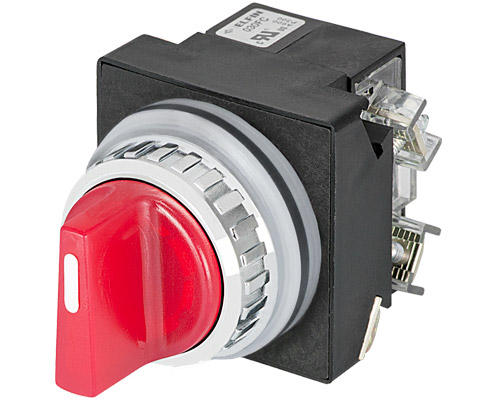 030SMLOR2FA24 - Illuminated knob selector switch, red, 3-position, Cam O led BA9S, 2 N.O.