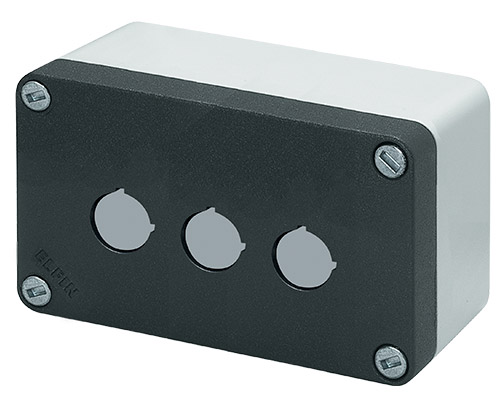 040C0814-6EP3L - Aluminium push-button enclosure M10 85x140x65, 3 holes Ø 22, with cable entry