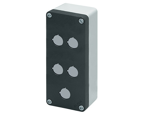 040C0820-6EP5C - Doos knoppenbord aluminium M10 85x200x65, 5 gaten Ø 22, met kabelingang