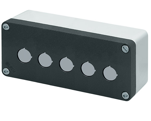 040C0820-6P5L - Aluminium push-button enclosure M10 85x200x65, 5 holes Ø 22, without cable entry