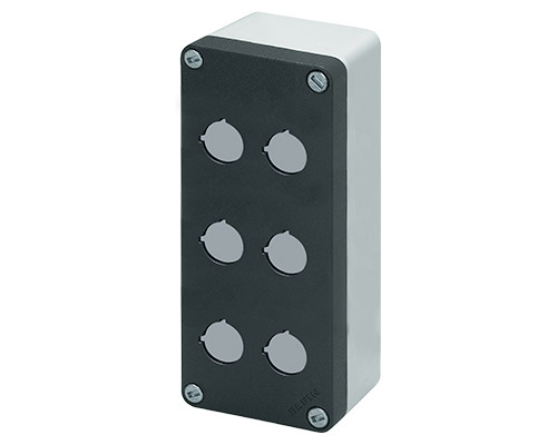 040C0820-6P6 - Aluminium push-button enclosure M10 85x200x65, 6 holes Ø 22, without cable entry