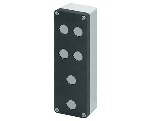 040C0826-6EP6C - Aluminium push-button enclosure M10 85x260x65, 6 holes Ø 22, with cable entry