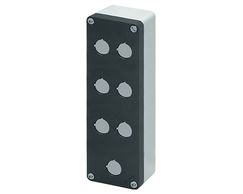 040C0826-6EP7C - Aluminium push-button enclosure M10 85x260x65, 7 holes Ø 22, with cable entry