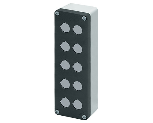 040C0826-6P10 - Aluminium push-button enclosure M10 85x260x65, 10 holes Ø 22, without cable entry