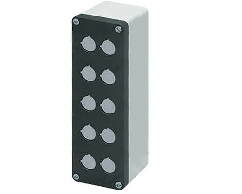 040C0826-8EP10 - Aluminium push-button enclosure M10 85x260x85, 10 holes Ø 22, with cable entry