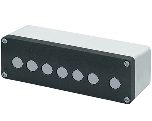 040C0826-8P7LC - Aluminium push-button enclosure M10 85x260x65, 7 holes Ø 22, without cable entry