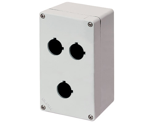 040C0915-1EP3C - Bedienpult-Gehäuse Aluminium M4 92x152x100, 3 Bohrungen Ø 22, mit Kabeleingang