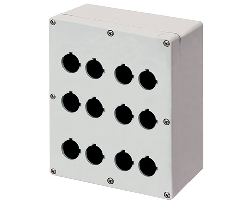 040C1720-1P12 - Aluminium push-button enclosure M4 170x205x100, 12 holes Ø 22, without cable entry