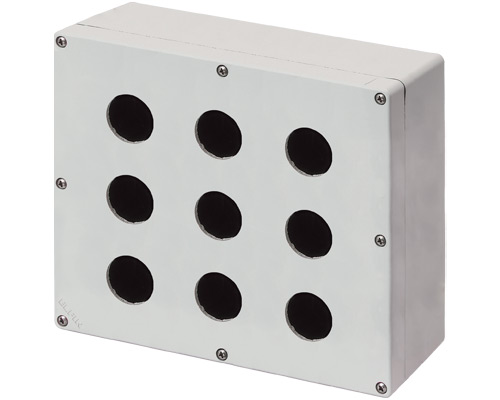 040C2320-1ES9 - Caja botonera aluminio M4 230x205x100, 9 orificios Ø 30, con entrada cable