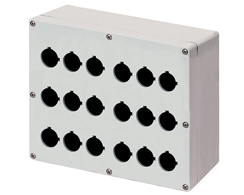 040C2320-1P18 - Scatola pulsantiera alluminio M4 230x205x100, 18 fori Ø 22, senza entrata cavo