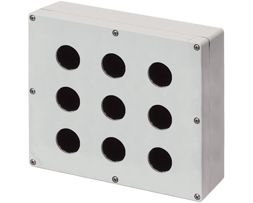 040C2320-8ES9 - Caja botonera aluminio M4 230x205x80, 9 orificios Ø 30, con entrada cable