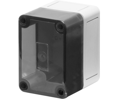 080C0609-8T - Polycarbonate push-button enclosure 65x94x81, clear lid, undrilled