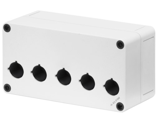 080C0918-8P5L - Polycarbonate push-button enclosure 94x180x81, 5 holes Ø 22