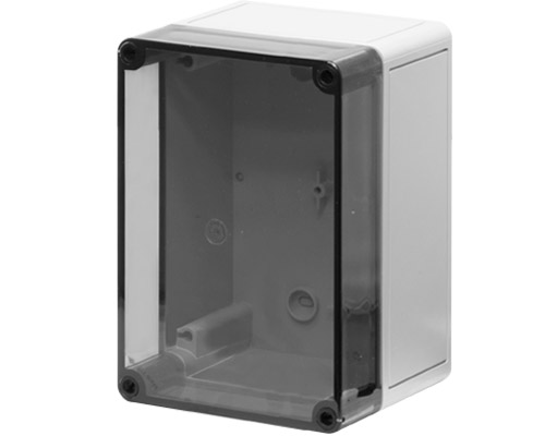 080C1318-11T - Polycarbonate push-button enclosure 130x180x110, clear lid, undrilled