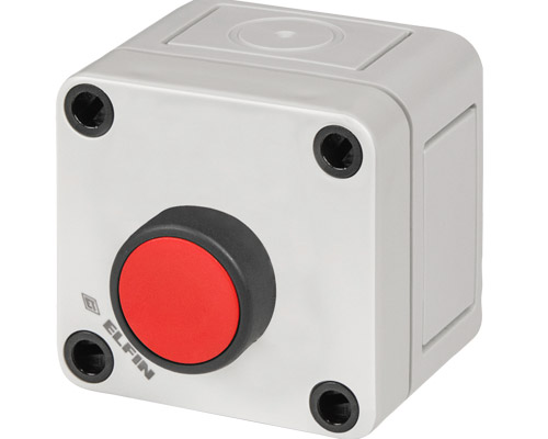 Guarded push-button, red, with enclosure