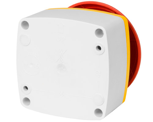 080F0808-5GF9T - Push-button enclosure 84x84 with palm push-button Ø 90, big dome, pull release, red