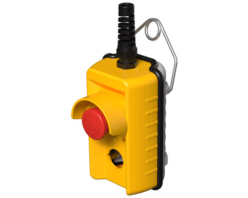 080R140-GAP1 - Pulsantiera pensile remota, 140 mm, con pulsante di emergenza e ghiera di protezione, 1 foro, gialla