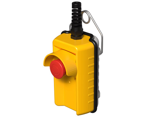 080R140-GA - Pulsantiera pensile remota, 140 mm, con pulsante di emergenza e ghiera di protezione, gialla