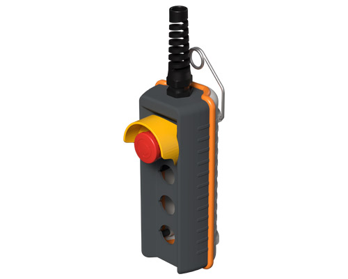 080R200-AP3 - Pulsantiera pensile remota, 200 mm, con pulsante di emergenza e ghiera di protezione, 3 fori, grigia