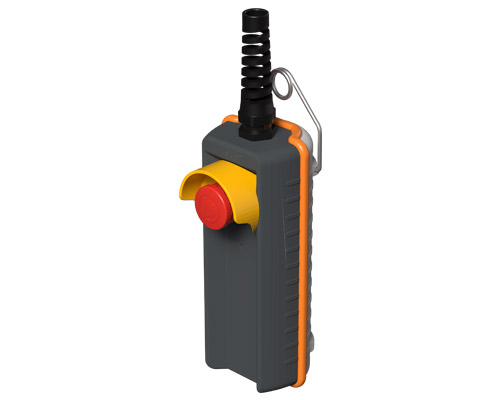 080R200-A - Pulsantiera pensile remota, 200 mm, con pulsante di emergenza e ghiera di protezione, grigia