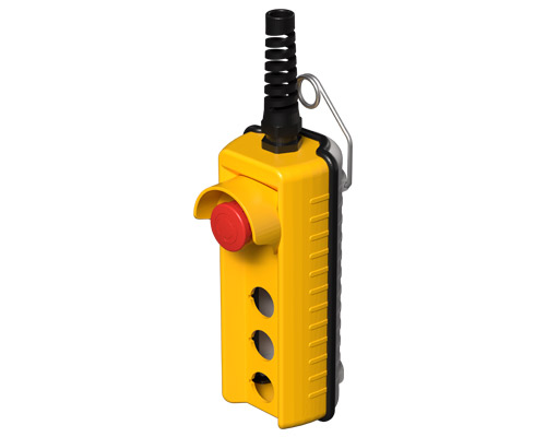 080R200-GAP3C - Pulsantiera pensile remota, 200 mm, con pulsante di emergenza e ghiera di protezione, 3 fori, gialla